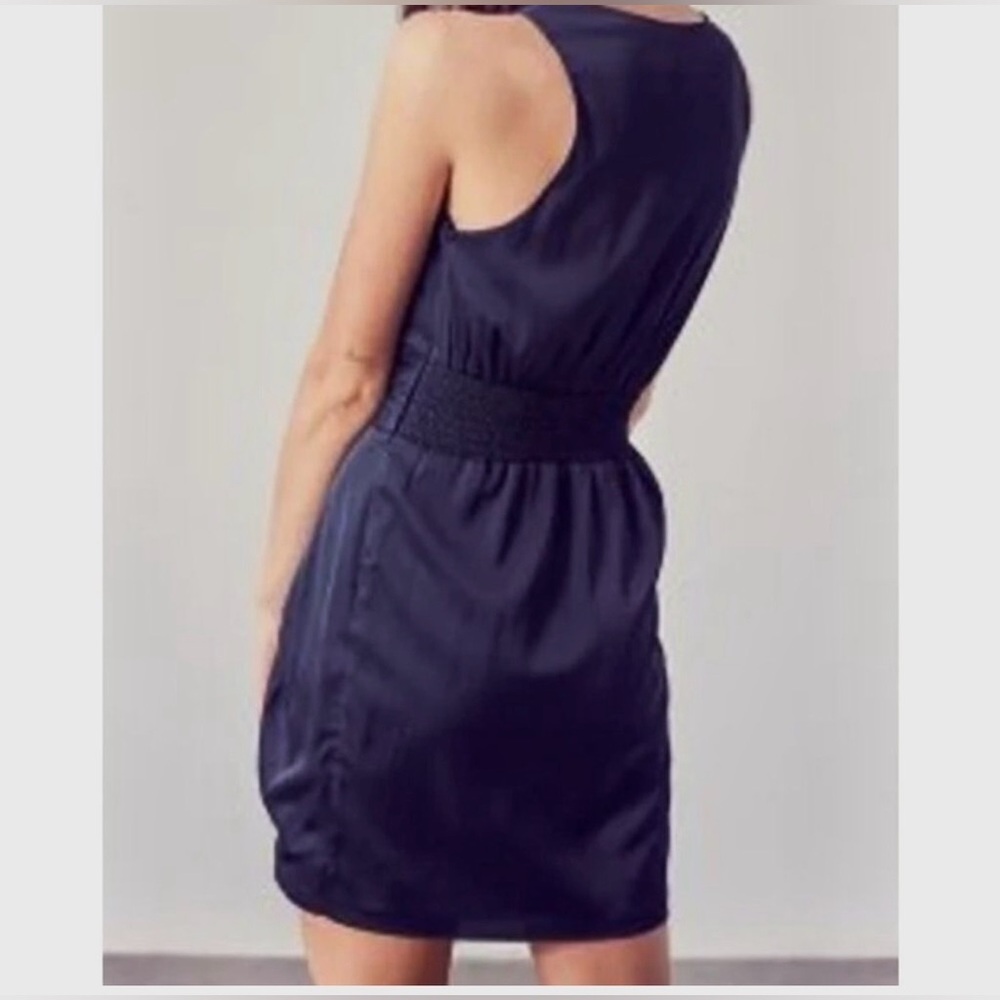 Do+Be V Neck Front Tie Bow Satin Navy Blue Mini Dress Size Medium EUC - Picture 2 of 5